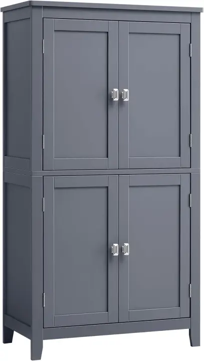 Mueble de Baño, Armario de Baño, Armario de Cocina, Armario Almacenaje con 4 Puertas, Estantes Regulables, 30 x 60 x 110 cm, Blanco - 1