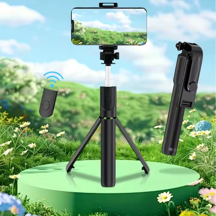 Varita de Selfie Portátil para Viajes, Soporte Antivibración de Tres Patas, Capaz de Grabar Transmisiones en Vivo Inalámbricas con la Mano, con Control Remoto, Giratoria 360 Grados, Poste de Selfie Multifuncional para Teléfono Móvil - 1