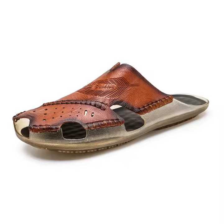 Chanclas informales de piel suave para hombre, sandalias antideslizantes para caminar - 1
