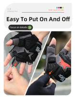 Guantes de medio dedo para bicicleta de montaña, manoplas cortas de GEL, almohadilla de Palma gruesa de 6mm, a prueba de golpes y antideslizante, tela elástica - details 7