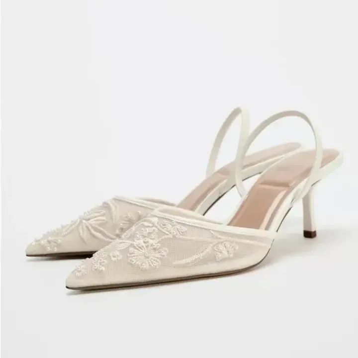 Zapatos de tacón de novia rojos de marca de diseñador para mujer, zapatos de vestir de tacón alto con cordones y hojas bordadas en la espalda, glamurosos - 1