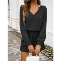 Vestido de manga larga para mujer, elegante color sólido, de moda, suelto, informal, barato - details 2