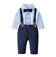 Conjunto para niños, cárdigan de manga larga a rayas a la moda para primavera y otoño, ropa Formal para niño con flores, monos, conjunto de dos piezas - details 0