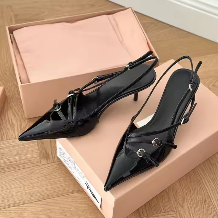 Sandalias con correa en el tobillo para mujer, tacones altos delgados con tiras estrechas y puntiagudas, a la moda, verano - 1