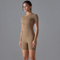 Chándal de cuello redondo para mujer, camiseta de ciclismo de secado rápido, ropa de entrenamiento transpirable, pantalones cortos deportivos para correr y gimnasio - details 15
