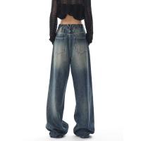 Pantalones vaqueros rectos azules estilo informal Vintage de cintura alta Pantalones largos de mujer estilo coreano pierna ancha pantalones vaqueros holgados - details 5