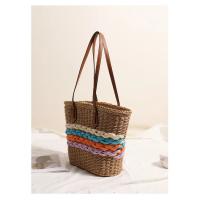 Bolsos de paja para mujer, bandoleras a rayas de arcoíris, gran capacidad, para vacaciones en la playa, Vintage, verano, 2025 - details 1