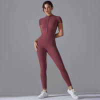 Body de yoga para mujer, ropa moldeadora deportiva de manga corta, traje de gimnasio de una pieza, nailon de color sólido - details 27