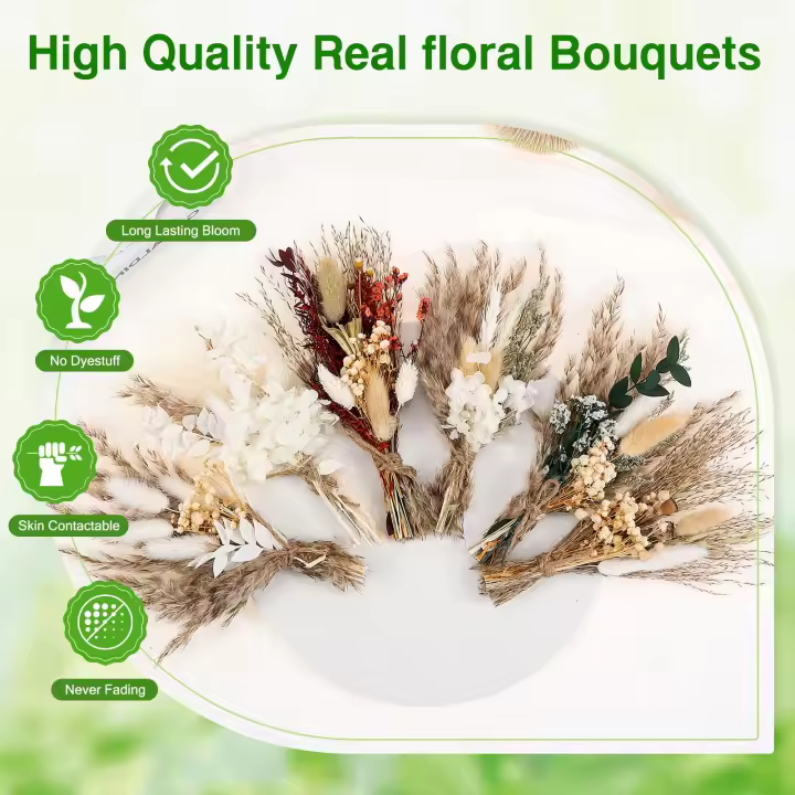 Ramos de flores secas de 6 piezas y 9 pulgadas para decoración del hogar, ramo de rosas naturales bohemias, ramo de flores secas, manualidades DIY - 1