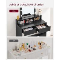 Luces LED con Brillo Ajustable, Mesa de Maquillaje con Espejo, 2 Cajones y 3 Compartimentos, Moderno, Negro - details 5