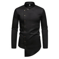 Camisa de Largo Pliegue para Hombres en Otoño Diseño Irregular Elegante Cuello de Standing - details 10