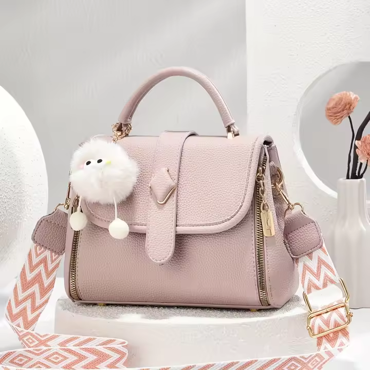 Bolso de Hombro para Mujer de Diseño Encapado Cierre Magnético, Desmontable, Encanto de Pompon, Perfecto para Uso Diario, Trabajo, Salidas Casuales Bolso Versátil de Carryall - 1