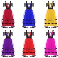 Vestido español mujer, vestidos baile Flamenco, mangas frías, vestido largo tul con bloques Color para bailar, disfraz fiesta - details 0