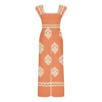 Mono Bohemio de Cintura Alta y Piernas Anchos Estampado Vintage con Manga Corta, Monos de Moda para Mujeres con Bolsillos - details 7