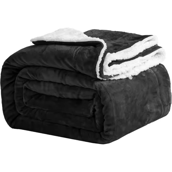 Mantas 230x270cm, Manta y Colchas, Mantas para Sofá, Manta de Franela Sherpa Gruesa de Invierno Manta (Negro) - 1