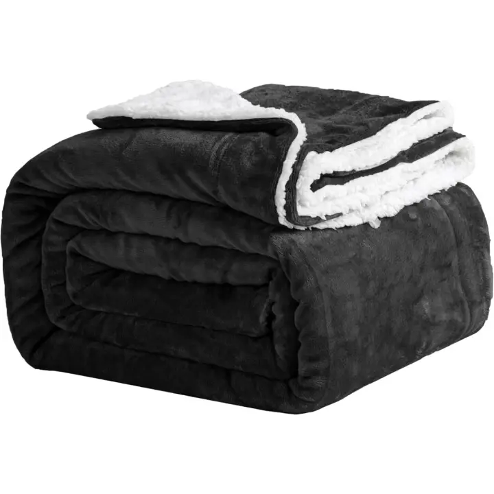 Mantas 230x270cm, Manta y Colchas, Mantas para Sofá, Manta de Franela Sherpa Gruesa de Invierno Manta (Negro) - 1