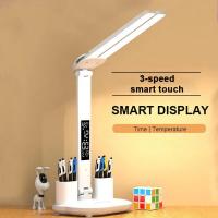 Rechargeable LED Clock Dimmable Desk Lamp 2 Heads 180 Degree Rotation Foldable Desktop Reading Night Light Eye Protection - details 7