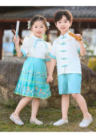 Vestido de Recitación de Poesía de Verano Hanfu para Niños Traje Antiguo Chino con Falda de Cara de Caballo Conjunto de Ropa y Zapatos - details 10