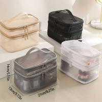 Bolsa De Maquillaje De Malla Grande Capacidad Doble Capa Transparente Con Cierre De Cremallera Para Viajes Y Almacenamiento De Cosméticos - details 9