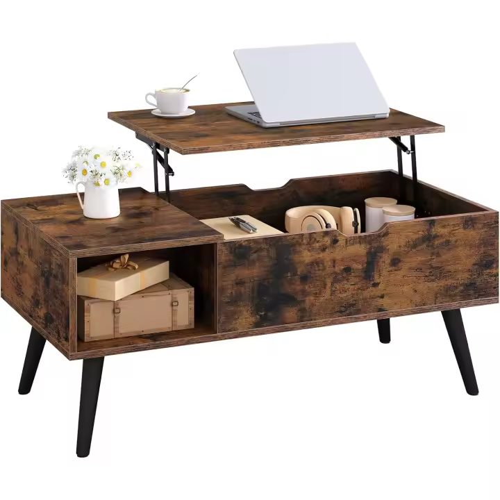 Mesa Centro Elevable Mesita de Sala con Espacio Interno y Compartimento Abierto - 1