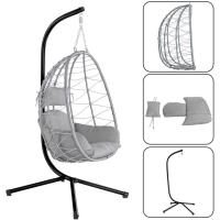 Sillón Colgante de jardín, Silla Mecedora Hamaca para Exterior, Estructura de Metal Nido de ratán y Cuerda + cojín Asiento Acolchado y reposacabezas, diseño Moderno, 198 x 110 x 95 cm (Beige) - details 12