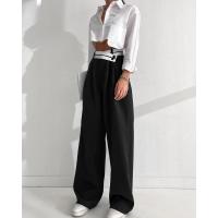 Pantalones empalmados de cintura alta y pierna ancha para mujer, pantalones negros originales para un estilo cómodo de los años 90 - details 3