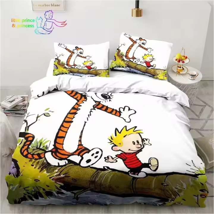 Juego de Ropa de Cama 3D de Calvin Hobbes Tamaño Cama Sencilla, Plena, Rey - 1