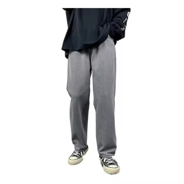 Vaqueros anchos negros para hombre, pantalones sueltos de pierna recta, marca de moda, pantalones de 9 pulgadas - 1