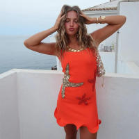 BUNO-Minivestido con volantes y lentejuelas de estrella de mar brillantes para mujer, vestidos elegantes ajustados con cuello cuadrado y tirantes, ropa de calle alta para primavera 2025 - details 1