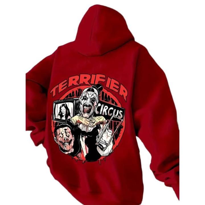 Sudadera con Capucha con Estampado de Película de Terror para Hombre - Sudadera Negra con Diseño de Circo Terrifier, Sudadera con Bolsillo Tipo Canguro y Capucha para Disfraz de Halloween y Ropa Casual - Ropa de Otoño/Invierno para Fanáticos del Terror
