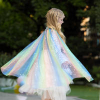Capa de disfraz de princesa para niña, accesorios de fiesta, Blancanieves, Elsa, Anna, Rapunzel, Aurora, lentejuelas, tul, Halloween - details 3