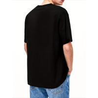 100% Algodón, Manga Corta, Cuello Redondo, Diseño de Gato Negro con Naranja y Estrellas Girando, Ajuste Casual y Cómodo, Ropa para Todos los Estaciones |     Moda inspirada en el arte. |     Lavable a máquina, camiseta para gatos. - details 4