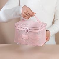 Bolsa de maquillaje de mano de malla portátil informal, bolsa de aseo de almacenamiento con cremallera ligera, estuches de cosméticos cuadrados de gran capacidad para exteriores - details 17