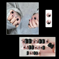 Falso rosa y negro con decoración de estrellas, uñas de borde liso e inofensivas para combinar con el vestido de chica caliente - details 6