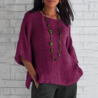 Blusa De Lino Y Algodón Para Mujer Estilo Casual Cuello En V Manga Tres Cuartos Suelta Ropa De Verano Tops Para Calle - details 3
