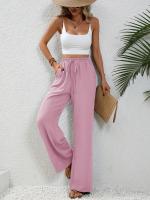 Pantalones de pierna recta con cintura elástica y bolsillo liso para mujer, pantalones casuales de pierna ancha de cintura alta para uso diario, pantalones de mujer para todas las estaciones, pantalones holgados - details 5