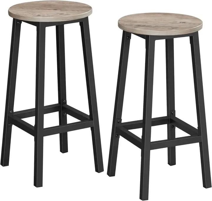 Juego de Taburetes de Bar Estilo Rústico Marrón-Negro, Montaje Fácil, Estructura de Metal, Ideal para Cocina, Sala, Comedor - 1