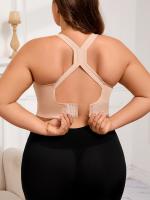 Sujetador deportivo sin costuras para mujer talla plus - Tejido transpirable y resistente, sin alambre, con almohadillas extraíbles, diseño de color sólido elegante para fitness y comodidad en la espalda, sostenes y bralettes de talla plus - details 0