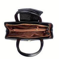 Elegante Bolso Cruzado de Cocodrilo Negro Gran Capacidad, Correa Ajustable, Cierre con Cremallera, Linedo de Poliéster, Detalle de Lentejuelas Bolso Versátil para Mujeres, Estilo Urban - details 12