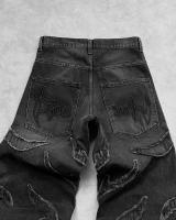 Vintage Hip Hop Loose Y2k Jeans Hombre,Harajuku bordado pantalones de mezclilla,Pantalones de piel recortada divididos,Pantalones casuales punk para las mujeres - details 8