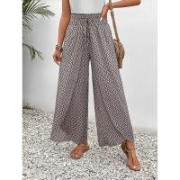 Pantalones de pierna ancha para mujer en verano Chic Moda elegante con cintura elástica y diseño floral - details 17