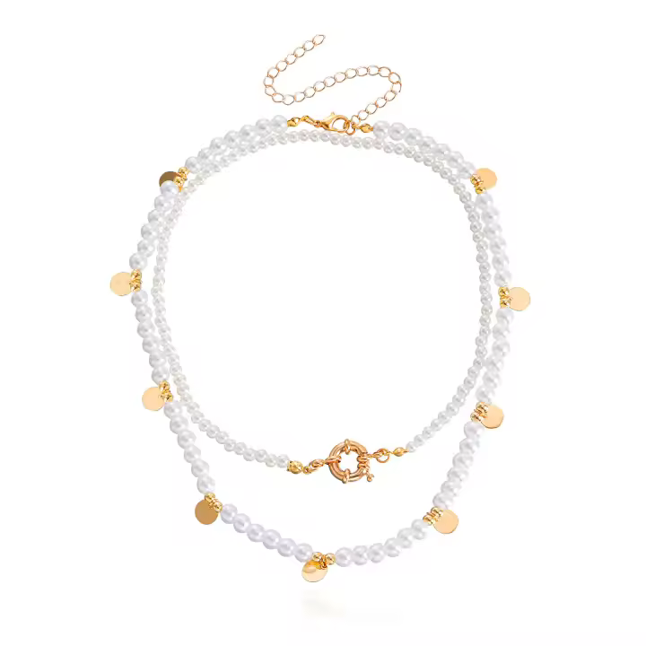 Collar de perlas redondo Popular para fotografía callejera, collar de perlas multicapa hecho a mano para mujer - 1