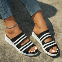 Women Fashion Striped Pattern Slippers With Thick Bottom Summer Casual Non-slip Sandals For Outdoor - details 2