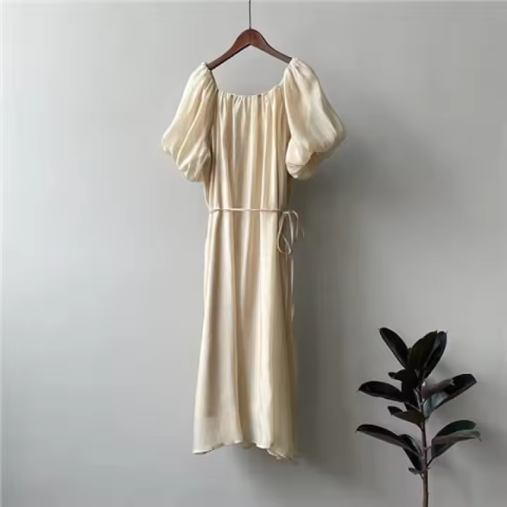 Vestido de un hombro para mujer en verano, impresionante y lujoso. Falda francesa larga con cuello cuadrado, falda princesa con mangas de burbuja - 1