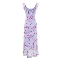 Vestido largo de gasa con volantes, cordón y estampado francés estilo retro de verano, entallado, ideal para vacaciones. - details 4