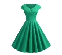 Vestido de verano para mujer, Color sólido, Retro, Vintage, años 50, 60, informal, para fiesta y oficina, Vestidos Rockabilly - details 17