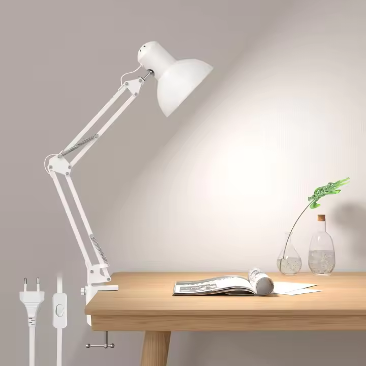 Escritorio LED Industrial con Abrazadera Ajustable, Flexo LED Escritorio Metal Vintage 40W, Lámpara de Mesa de Noche para Cabecera, Estudio, Bombilla E27 No Incluida, Negro - 1