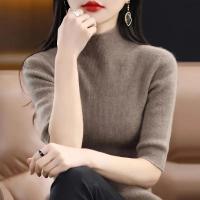 Suéter de mujer, jerséis de punto para primavera y verano, camisas ajustadas con cuello alto, jerséis de punto suaves de manga corta - details 11