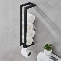 Toallero de rollo de hotel de baño de doble propósito de acero inoxidable negro montado en la pared, estante de papel higiénico - details 1