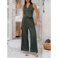 2025 primavera y verano, ocio europeo y americano, estilo de vacaciones, chaleco de color sólido, conjunto de pantalones de pierna ancha - details 19